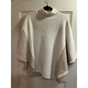Note di Anita Italy Merino Wool Cashmere Colorblock Poncho Sweater Mock Neck OS